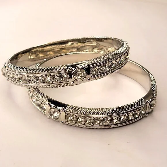 Silver Bangle with Crystals - Picture 9 of 15